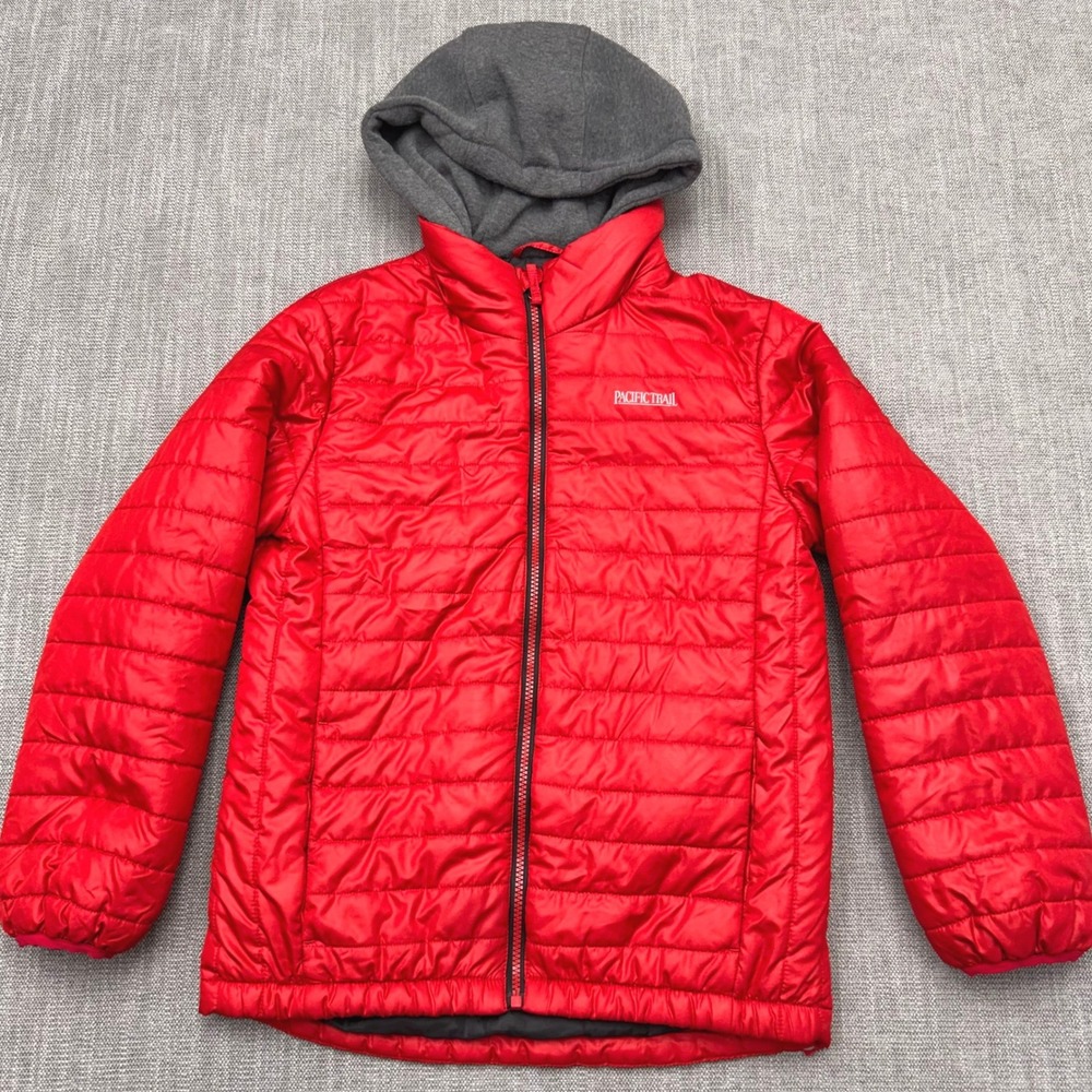 Pacific Trail Boys Red Puffer Jacket Hooded Quilted Coat Size M 10/12 2F3445A6